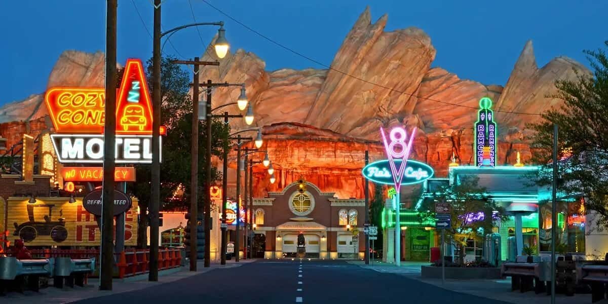 Cars Land at night