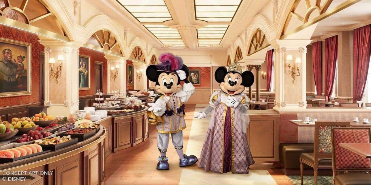 Disneyland Hotel's new Royal Banquet restaurant with Mickey and Minnie Mouse