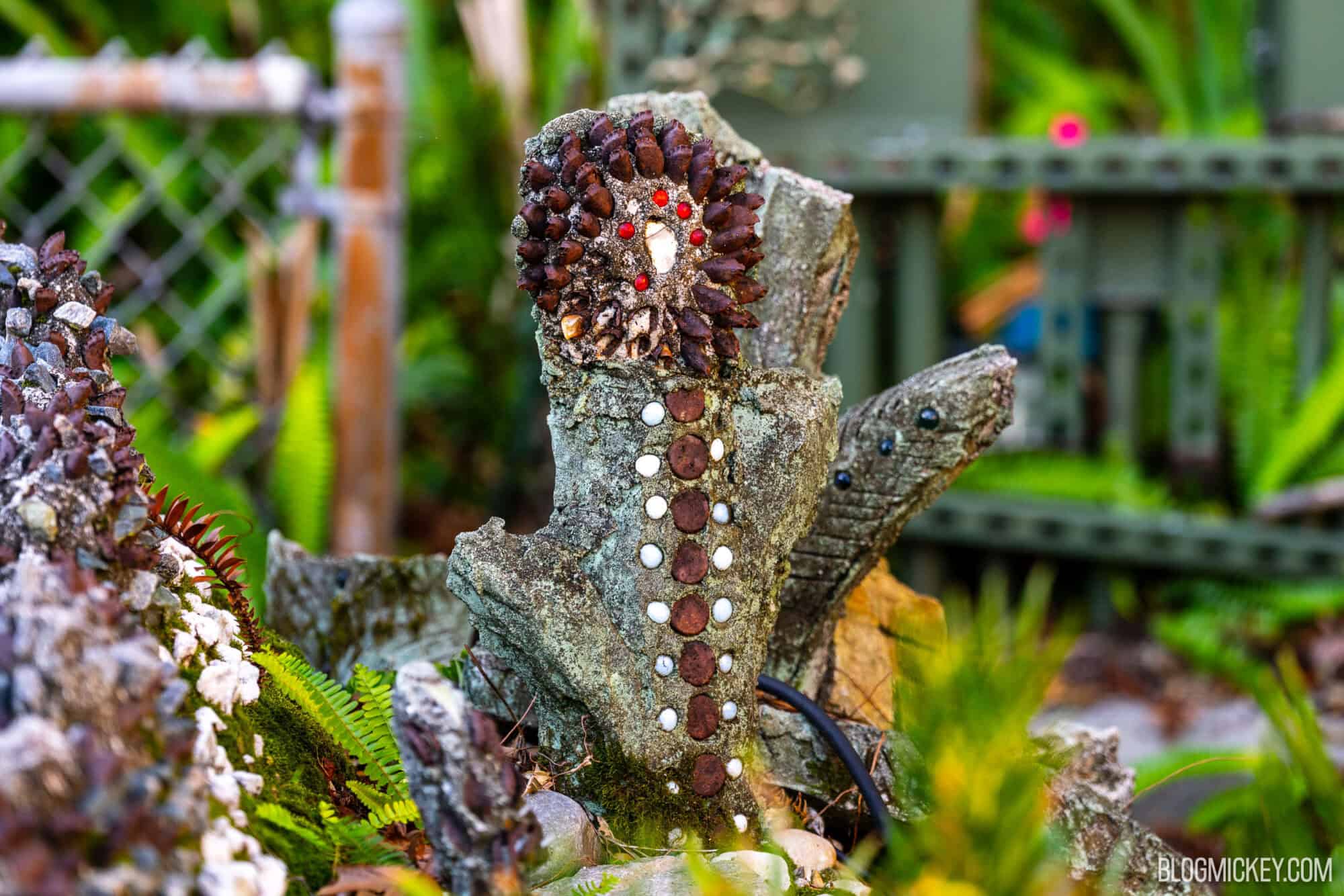 Colorful folk art dinosaur sculpture at Disney's DinoLand USA.