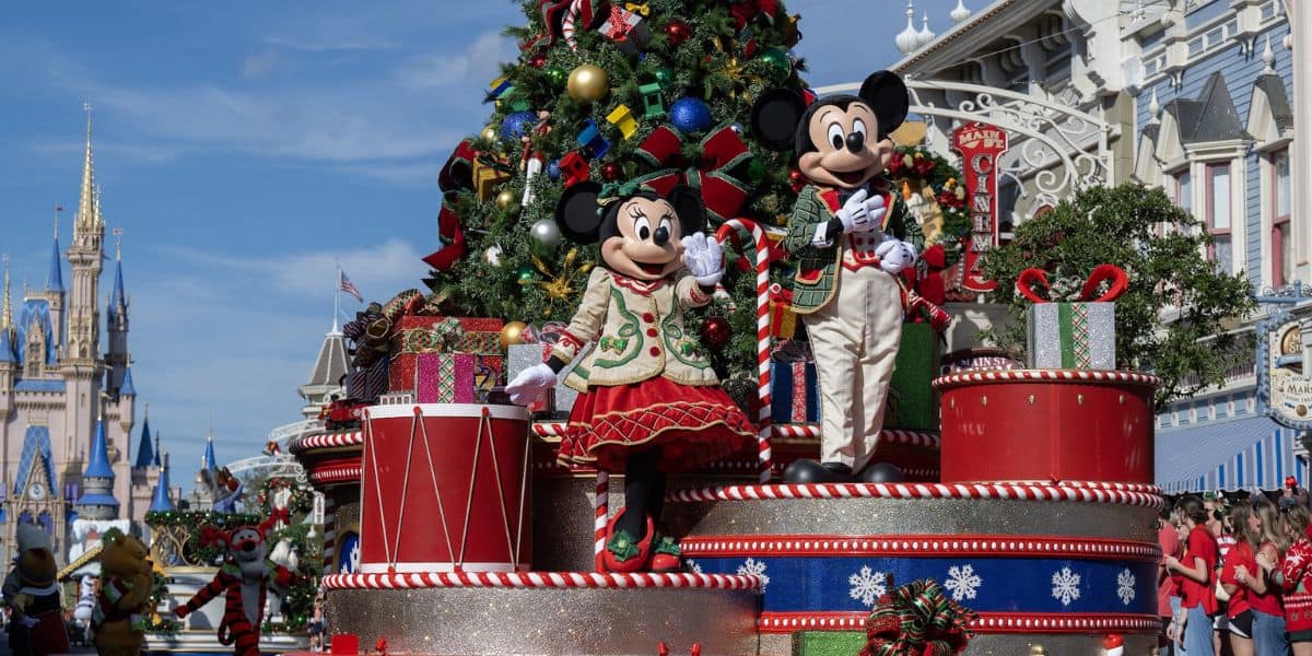 Mickey and Minnie Mouse in The Disney Parks Magical Christmas Day Parade
