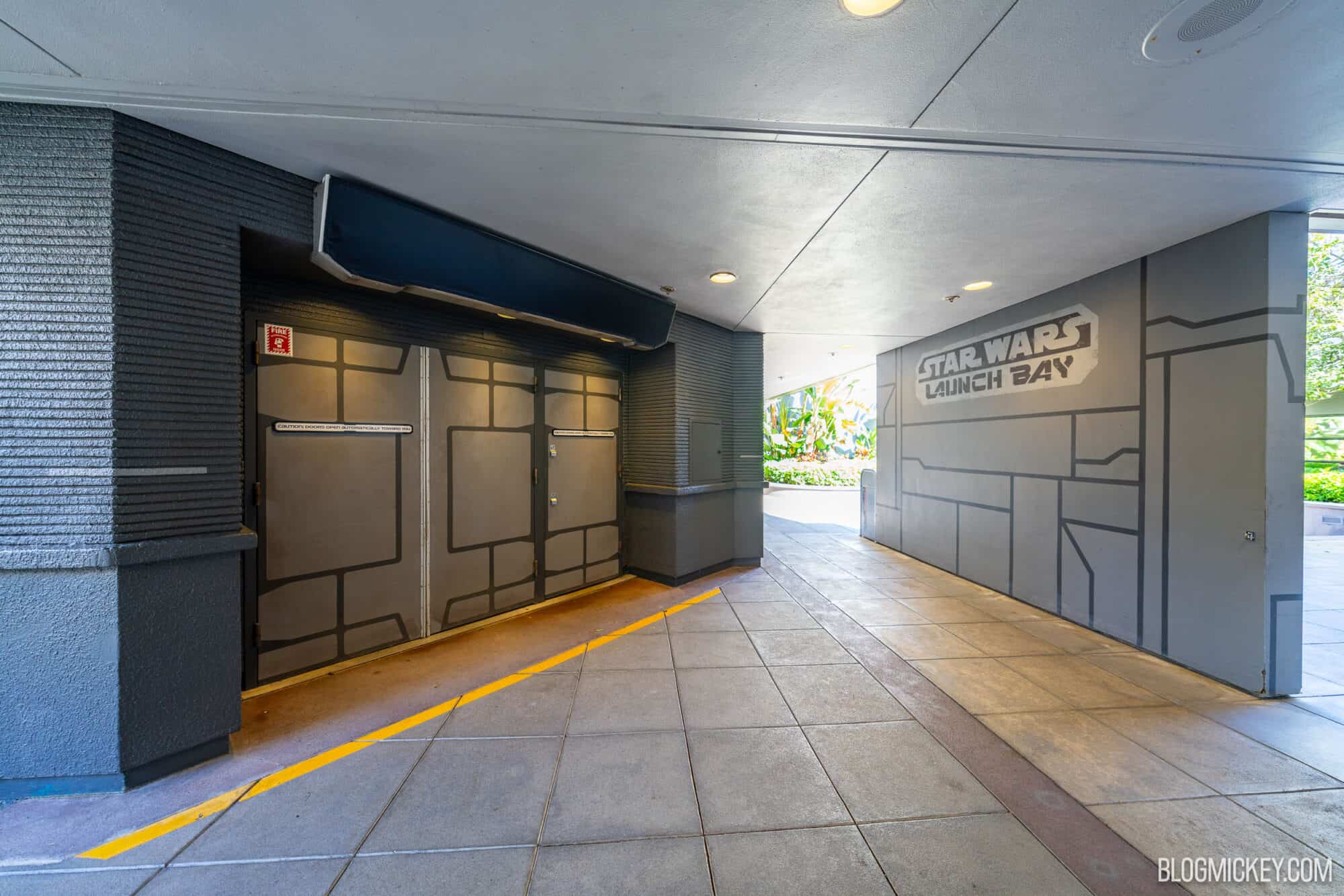 Empty Star Wars Launch Bay entrance at Disney California Adventure Park.