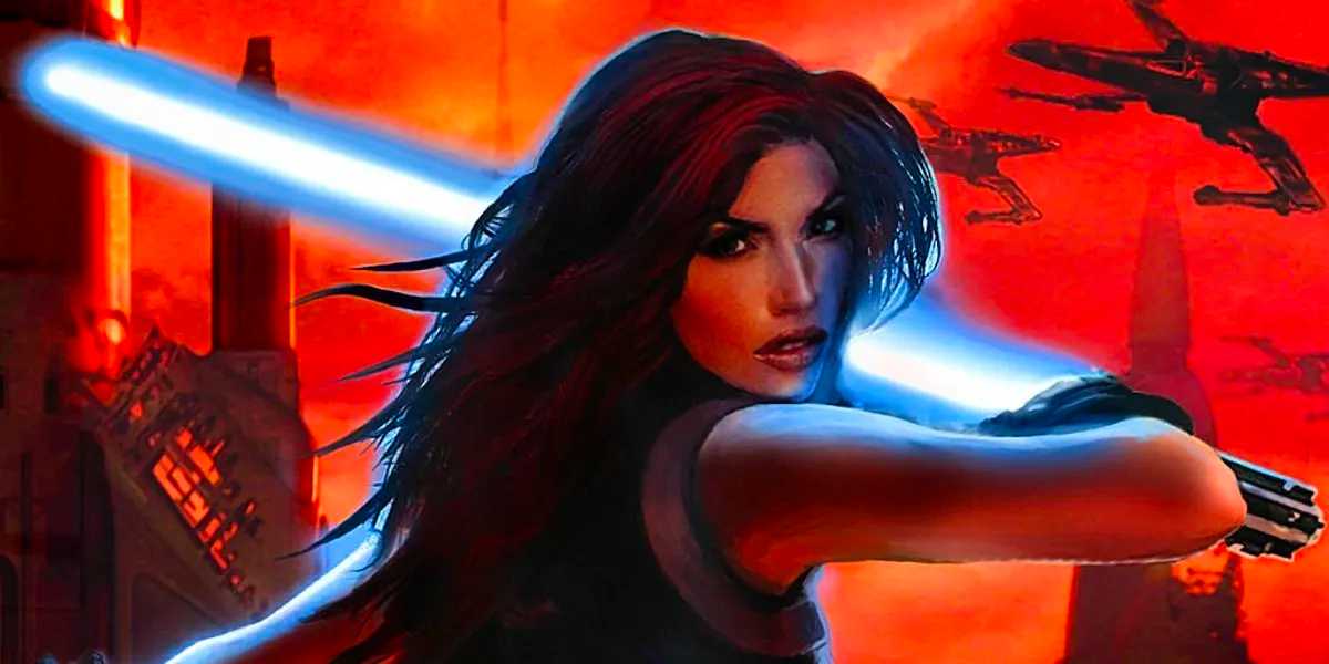 Mara Jade wielding blue lightsaber