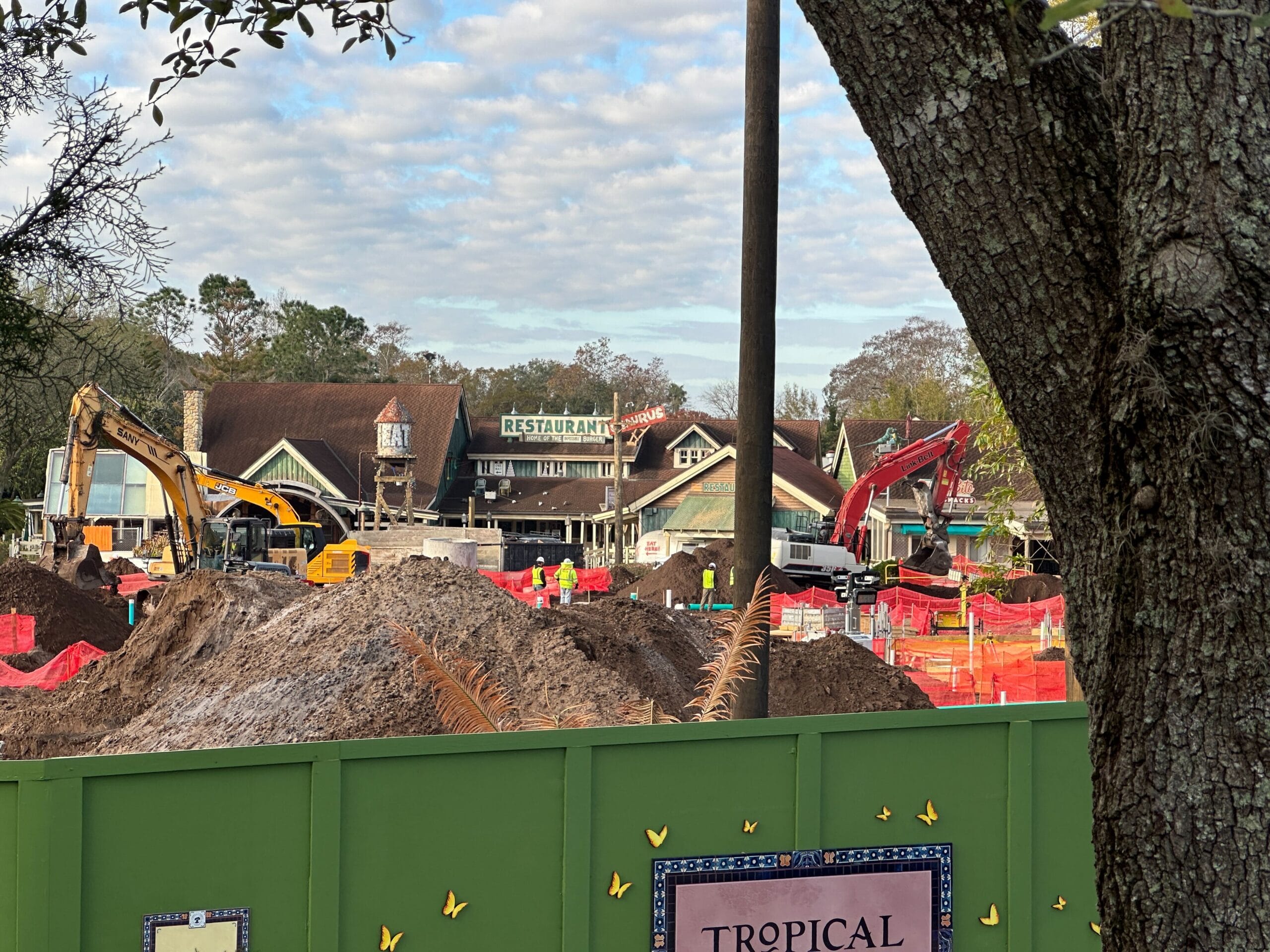 Elsewhere in Tropical Americas, dirt piles continue to be moved around, and several excavators, additional heavy equipment, and workers can be seen.