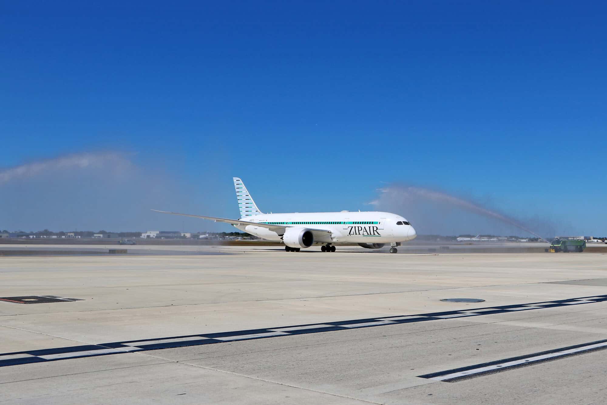 Nonstop passenger airplane departing from Tokyo airport to Florida.